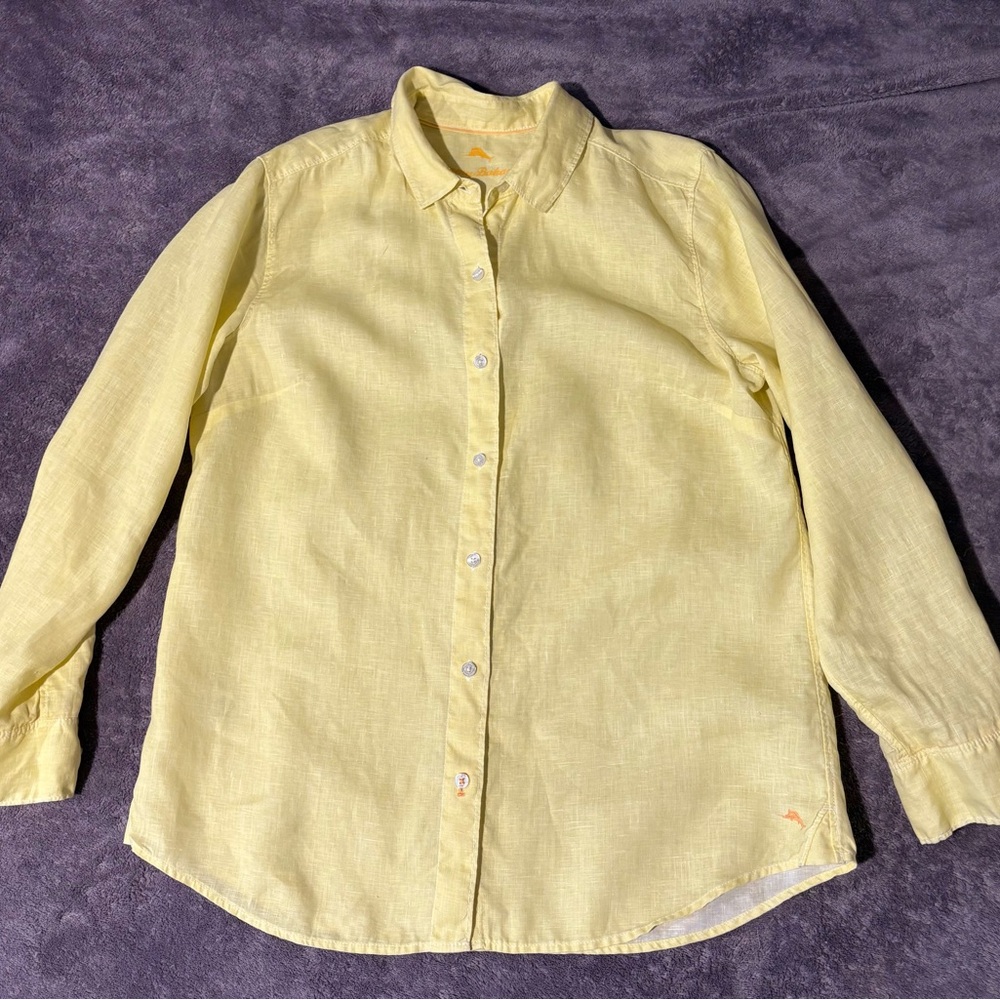 Tommy Bahama Light Yellow Casual Shirt 100% Linen